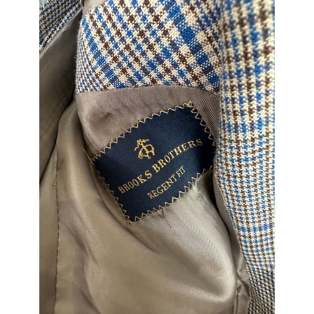 Brooks Brothers Linen Regent Fit Blue Brown Plaid Sport Coat Blazer Mens 40S 40 - Picture 11 of 14
